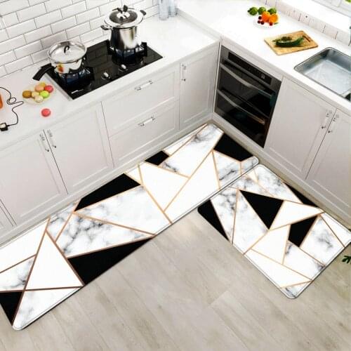 Geometric Kitchen Floor Mat Black White Marble Decor Door Rugs for Living Room Anti-Slip Suede Bath Mats Outdoor Welcom Carpet