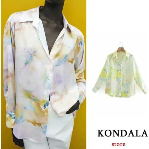 KONDALA Women 100% Polyester Shirt Za 2021 Fashion Spring Autumn Tie-dye drape shirt Ladies hight street Mujer Tops