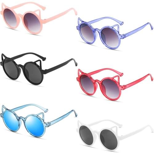 2021 UV 400 Cute Cat Ears Round Eyewear Summer Kids Sunglasses Cat Eye Sun Glasses Boys Girls Children Shades Driver Goggles