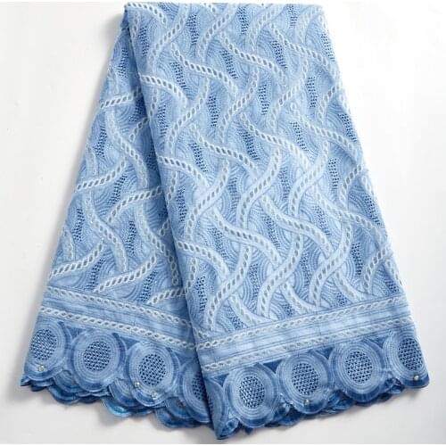 SJD LACE New High Quality Sky Blue African Lace Fabric 2021 Swiss Voile Nigerian Sewing Accessories For Women Wedding DressA2342