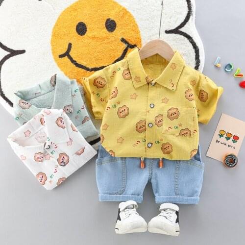 2021 Summer Fashion Handsome 0-4Years Baby Boys Clothes Set Cartoon T-shirt+ Denim Shorts Outfits Toddler Girls Clothing
