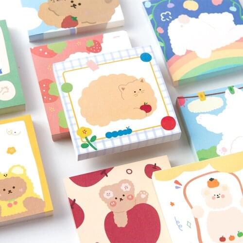 1Set Cute Cartoon Memo Pad Kawaii Sticky Notes Portable Stationery Memo Pad Sweety Notepad Square School Kids Office Supplies