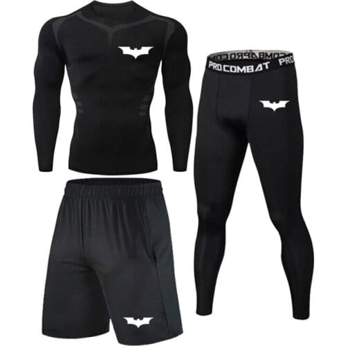 Bat Mens Apring And Autumn Air Compression Tight Training Exercise Fitness Gym Sports Suit Jogging Running T-Shirt Rashguard