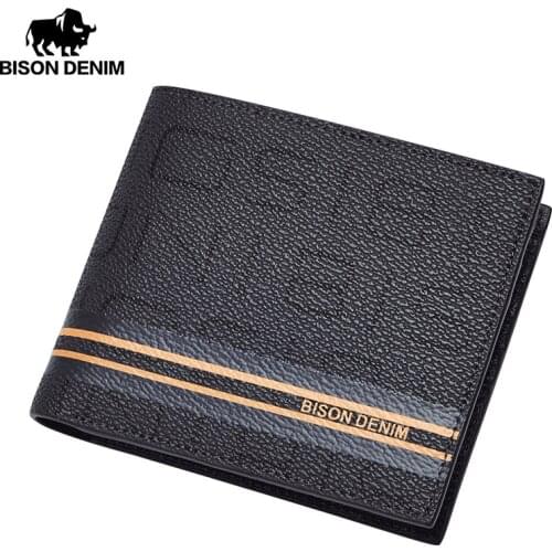 BISON DENIM men wallet PVC bifold Short Purse slim rfid blocking male wallet purse card holder 11.7*9.6*1.5cm N4527-3B