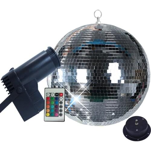 Reflection Mirror Disco Ball Silver Mirror Disco Ball With Remote RGB Beam Pinspot Spotlight Christmas Party Decor Stage Light