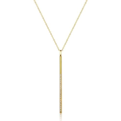 Fashion Long Stick Zircon Pendant NecklaceTitanium Steel Jewelry For Woman Gift Drop Shipping