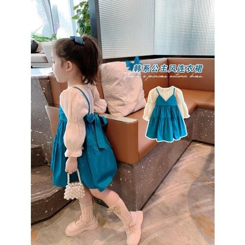 Dress Full Sleeve Knee Length Pullover A-line Solid Regular Cotton New Fashion Simple Sweet Spring Autumn Children Girls
