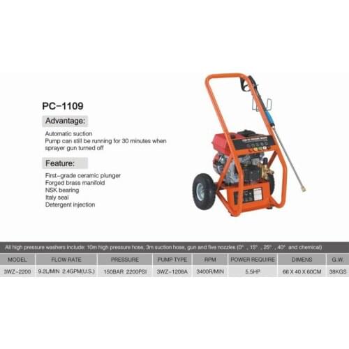 PC-1109 series all copper washing plunger pump gasoline engine high pressure car wash