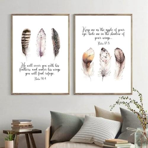 Bible Verse Feathers Quotes Posters and Prints Scripture Church Wall Art Canvas Painting Wall Picture for Living Room Home Decor