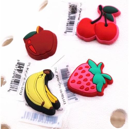 DropShipping Fruits Shoe Charms Accessories Banana Cherry Apple Strawberry Shoes Buckle Decoration fit Wristband Party Kids Gift