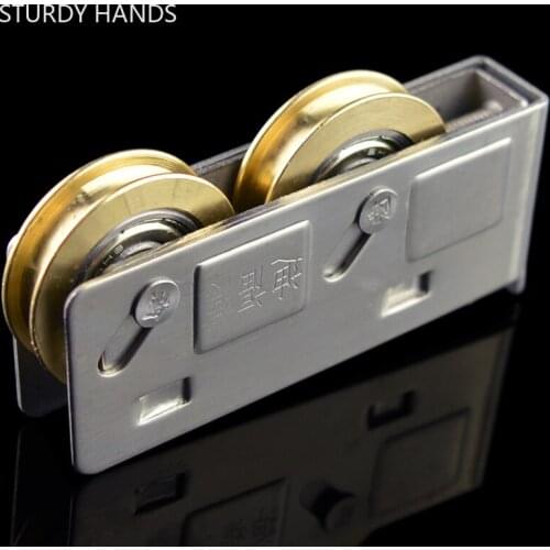 2pcs/lot Sliding Doors and Window Rollers Stainless Steel Copper Double Wheel Pulley Panning Cupboard Door Pulley Wheel Fittings