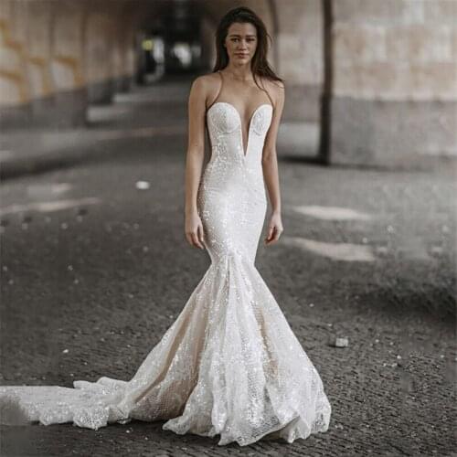 Luxury Wedding Dresses Sequins Sheer Sweetheart Mermaid Wedding Dress Sparking Backless Bridal Gowns Custom Made