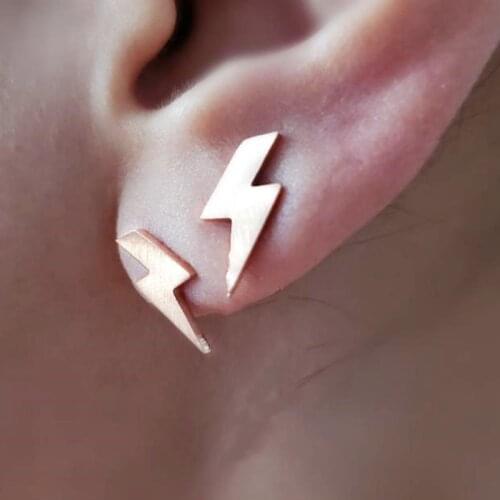 V Attract Vintage Jewelry Stainless Steel Punk Thunder Pendientes Hombre Rose Gold Lightning Bolt Stud Earrings For Women Men