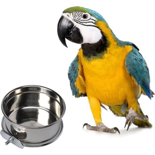 2-Pack Steel Food Water Bowls Dish Feeder for Cockatiel, Conure, Budgies, Parakeet Bird Parrot Feeding Cups with Clamp Stainless