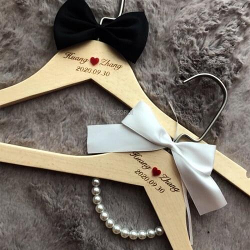 Wedding Hanger Custom Dress with The Bride Groom Name Solid Wood Carving Personality Hanging