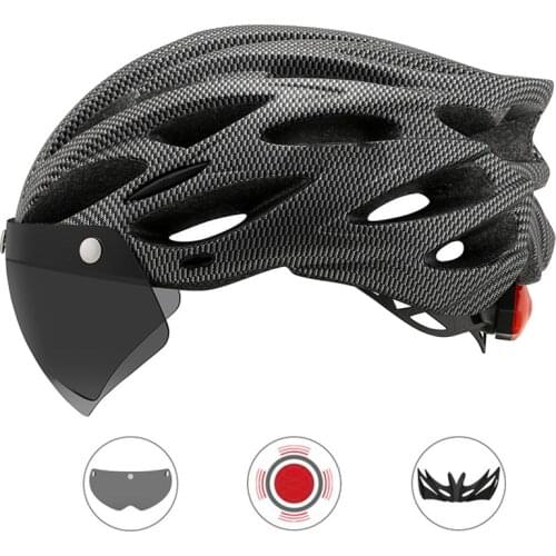 Ultralight Cycling Safety Helmet Outdoor Motorcycle MTB Bicycle Taillight Helmet Removable Lens Visor Mountain Road Bike Helmet