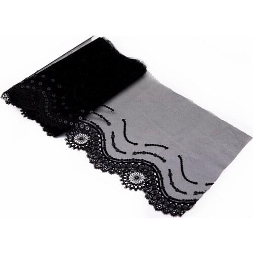 2Yds/Lot Embroidered Tulle Lace Trim Mesh Lace Trim Black Water-Soluble Edge + Eequins ~Beautiful