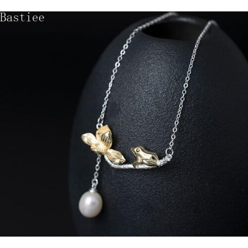 Bastiee Pearl Necklace Pendant 925 Sterling Silver Jewelry For Women Hanfu Accessories Link Chain Vintage Chinese Frog Lotus