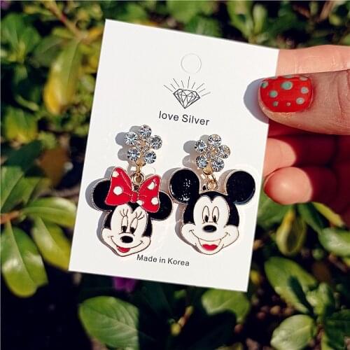 Disney Mickey Minnie Earrings Ladies 925 Silver Love Dangle Earring Fashion Jewelry Accessories Party Girl Birthday Gift