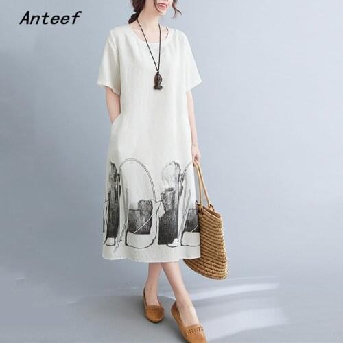 Short sleeve plus size vintage floral dresses for women casual loose long woman summer dress elegant clothes 2021 sundress