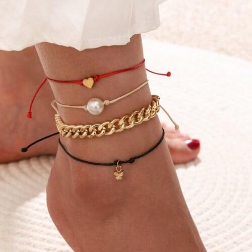 QiLuxy Gold Layered Pendant Chain Ankle Bracelet On Leg Foot Jewelry Boho Key Shell Charm Anklets for Women Accessories Mujer