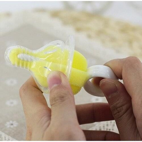 1pcs New 360 Degree Rotating Sponge Yellow Baby Nipple Brush Babies Teat Cleaning Feeding Bottle Brushes Infant Pacifier Cleaner