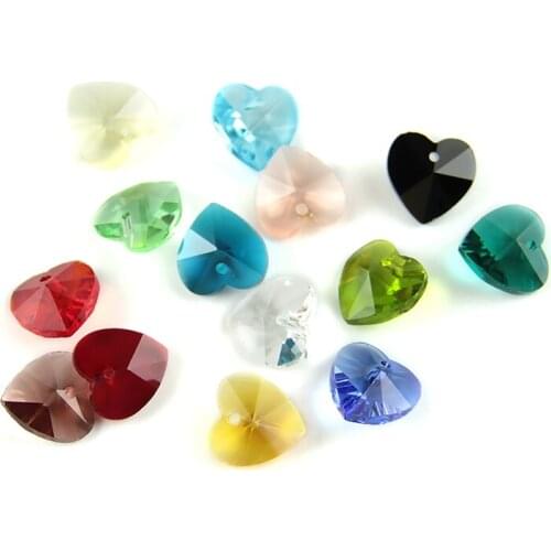 100pcs 14mm Many Colors K9 Glass Heart Beads Crystal Glass Chandelier Pendants Prism Hanging Glass DIY Beads