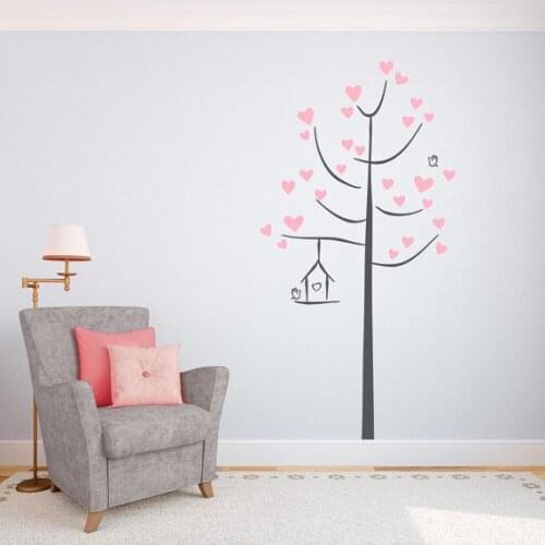 2 Colors Love Heart Tree DIY Vinyl Wall Decal Tree Nature Wall Sticker Baby Kids Nursery Heart Leaves Decals Self-Adhesive LC011