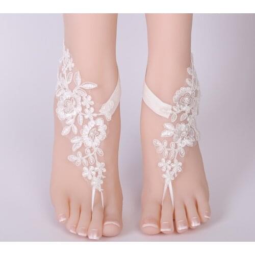 2018 Sexy Wedding Foot Chain White Barefoot Sandals Beach Anklet Jewelry Wedding Shoe Lace 1pair/set 002