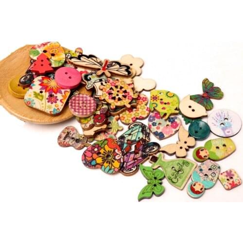 2020new button fashion mix 30pc Mixed Painting Wooden Buttons For Crafts Scrapbooking Sewing Clothes Button DIY Apparel Supplies