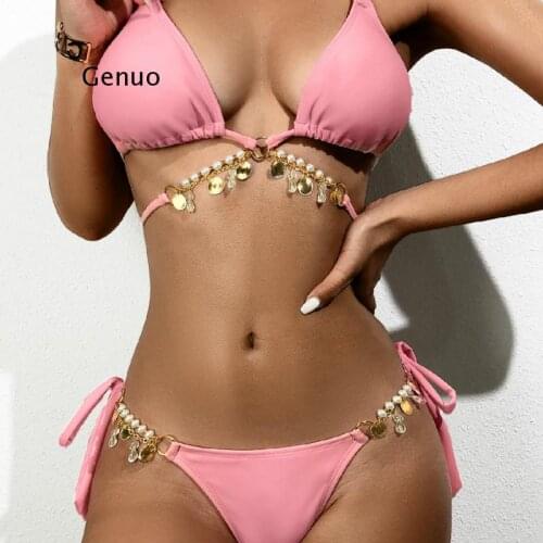 2021 Sexy Pearl Crystal Bikini Women Swimsuit Push Up Swimwear Female Bandage Biquini Brazilian Bathing Suits Summer Beach Wear