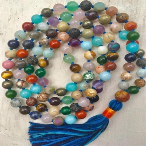 8mm various colors Gemstones 108 Beads Tassel Mala Necklace Buddhism Prayer Wristband Religious Spirituality Retro Yoga Spiritua