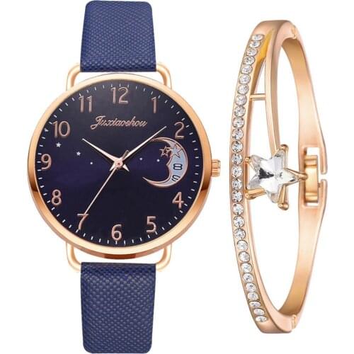 Leather Female Wristwatch Set Moon Star Pattern Womans Watches New Bracelet Fashion Quartz Ladies Casual Gift Clock reloj mujer
