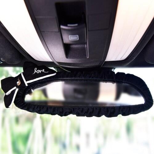 Cute Bowknot Car Interior Rearview Mirror Cover for Girls Plush Auto Mirror Case Bow Decoration Accessories for Women and Girls