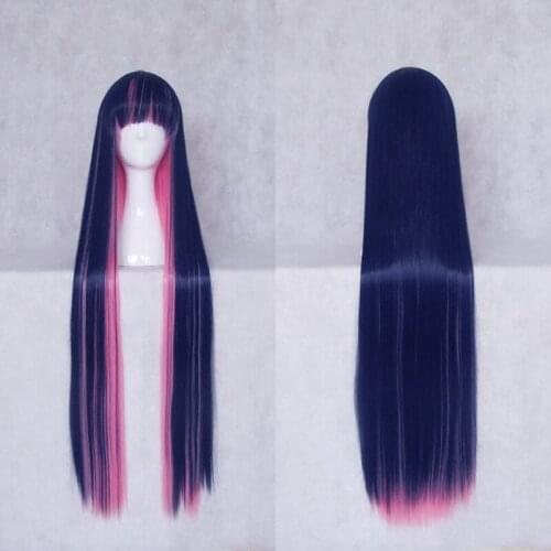 Panty & Stocking with Garterbelt Anarchy Stocking Cosplay Wigs 100cm/39inches Blue Pink Mix Long Straight Hair With free wig net