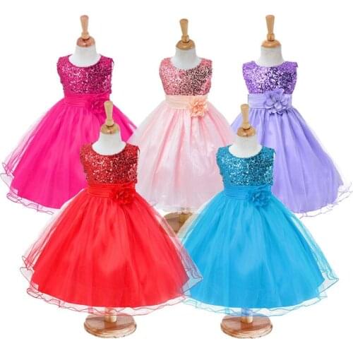 3-14yrs Hot Selling Flower Baby Girls sequins Dress High quality Party Princess Children Dress childrens clothing 11 colors