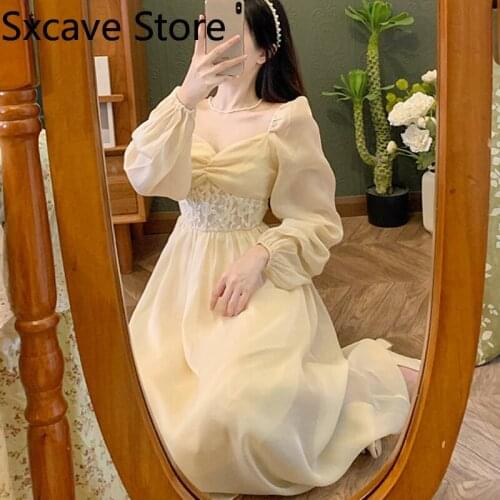 Elegant Vintage Midi Dress Lady Design Sweet Retro One Piece Dress Korean Fashion Clothing Printed Retro Dress 2021 Autumn Chic