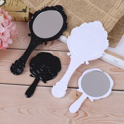 GU172 Mini Portable Vintage Cosmetic Makeup Mirror Hand Hold Oval Round Mirror Classical Rose Style Mirror Beauty Make Up Tool