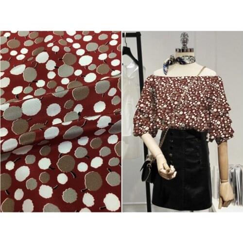 Art wave dot digital printing burgundy bottom elastic crepe de chine digital printing natural mulberry silk high fashion fabric
