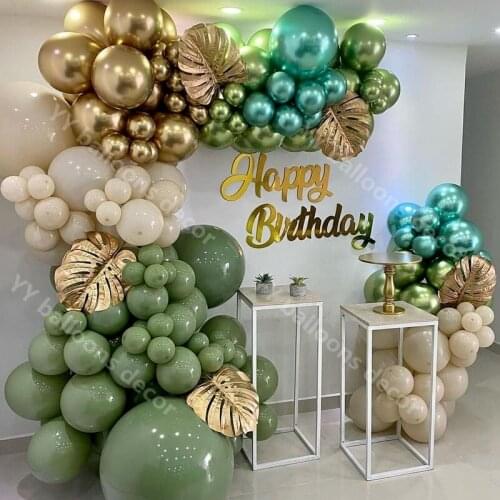 Latex Globos Happy Birthday 128Pcs Vintage Sand Balloons Garland Arch Kit Avocado Metallic Green Decorations Kids Party Supplies