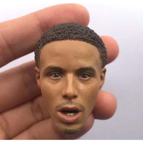 1/6 Scale Basketball Stephen Curry Head Sculpt Black Man Open Mouth Male Soldier Head Carving Model Toy