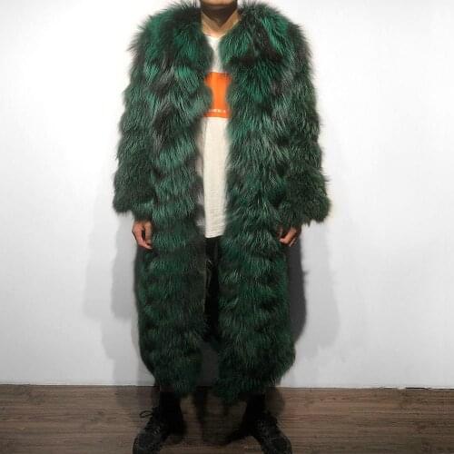 YOLOAgain High Quality Winter Warm Mens Long Real Fox Fur Coat Outerwear
