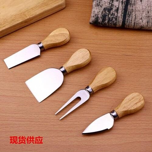 Stainless steel cheese knife cheese butter pizza oak handle four-piece cheese knife