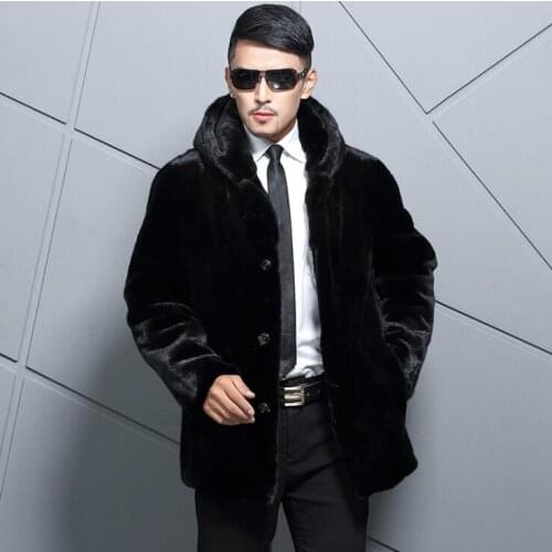 Autumn faux mink fur leather jacket mens hooded winter thicken warm fur leather coat men loose jackets fashion B190