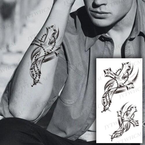 Cross Totem Waterproof Temporary Tattoo Stickers Fake Rose Flower Tattoo Sleeves Flash Tattoos Neck Hand Back For Girls Men