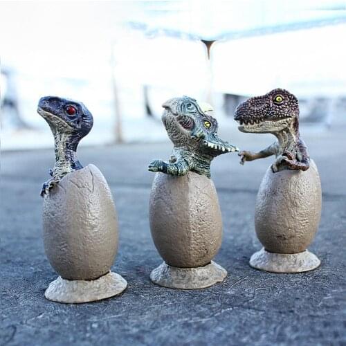 3Pcs Handmade Plastic Cement Half Hatched Dinosaur Egg Model Decor Tabletop Ornaments with Pedestal Funny Novel Toys for Play