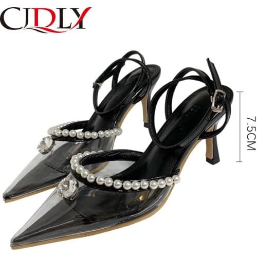 CJDLY Transparent PVC Sandals Women Pointed Clear Crystal Party High Heel Stilettos Sexy Pumps Shoes Peep Toe Pearl Women Pumps