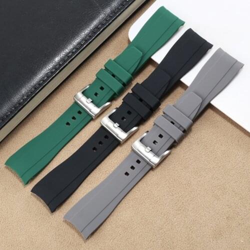 New 18mm 20mm 22mm Curved End Rubber Green Watchband for Rolex Green Water Ghost Explorer Yacht Master Daytona Submariner Strap