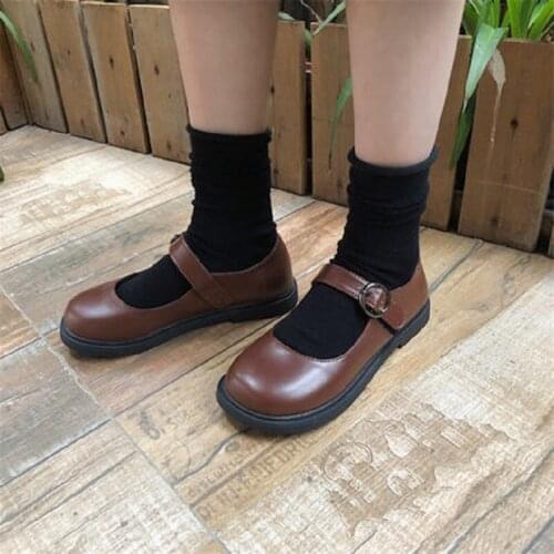 Mori girl small leather shoes retro British wind student single shoes wild black shallow mouth Lok Fu womens shoes
