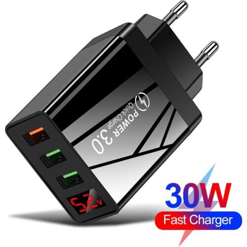 30W Adapter Universal Phone Charger Fast Charging QC 3.0 USB Power Adapter LED Display Charger Travel For iPhone Samsung Huawei
